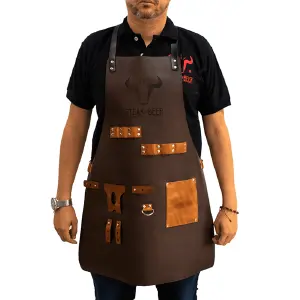 DELANTAL CUERO CASTAÑO OSCURO: Elegancia y Resistencia en tu Cocina - DELANTAL CUERO CAFE OSCURO