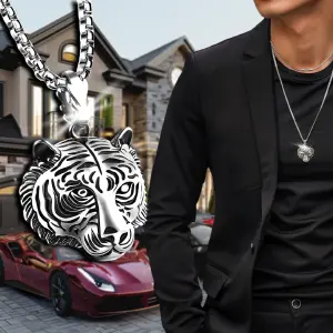 Set anillo y dije Tigre plata: Elegancia salvaje para el hombre moderno - Set anillo y dije Tigre plata