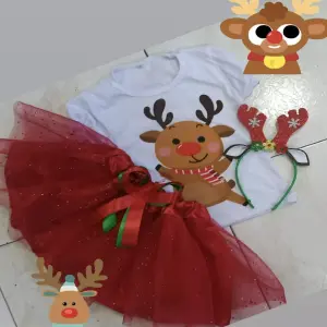 Conjunto Tutú Rojo Navidad Reno Café: ¡Encanto Navideño para tu Pequeña! - CONJUNTO TUTU ROJO NAVIDAD RENO CAFE