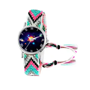Reloj Luna Fase Lunar Plateado Tejido: Elegancia en tu muñeca - Reloj Luna Fase Lunar Plateado Tejido
