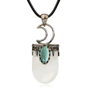 Elegante Collar Media Luna con Cuarzo Transparente - Collar Media Luna Cuarzo Transparente