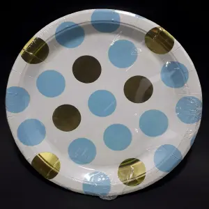Elegancia Atemporal: Plato Blanco con Puntos Azul y Dorado 23cm - PLATO BLANCO PUNTOS AZUL Y DORADO 23CM