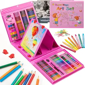 KIT DE ARTE 208 PIEZAS - ¡Despierta la Creatividad! - KIT DE ARTE 208 PCS ROSADO