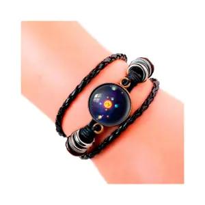 Pulsera del Sistema Solar: Un Viaje Cósmico para tu Muñeca - Pulsera Cuero Cristal Sistema Solar Cosm