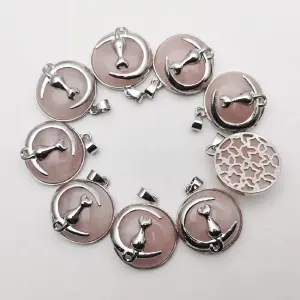 Collar Elegante de Cuarzo Rosa para Gatos - Collar Cuarzo Gato Piedra Rosa Estuche
