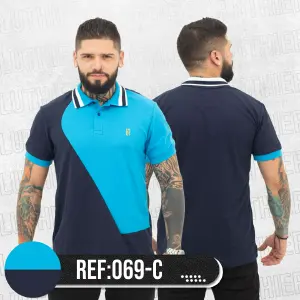 Polo Combinada 069C Azul Oscuro Turquesa - 069C POLO COMBINADA AZUL OSC TURQUEZA