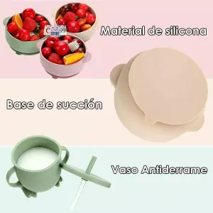 Vajilla de Silicona Infantil con Babero: Comidas Seguras y Divertidas - Vajilla Silicona Para Bebés Con Babero