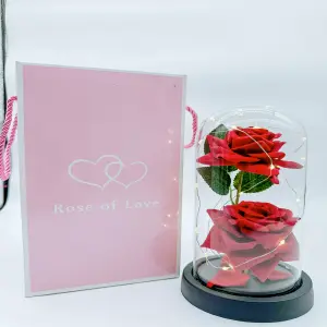 ROSA DOBLE EN URNA DE CRISTAL: Elegancia y Belleza Inigualable - ROSA DOBLE EN URNA DE CRISTAL