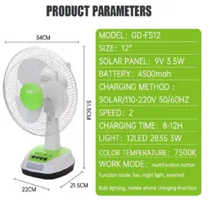 VENTILADOR CON PANEL SOLAR 12" - ¡Frescura Ecológica al Alcance de tu Mano! - VENTILADOR CON PANEL SOLAR 12"