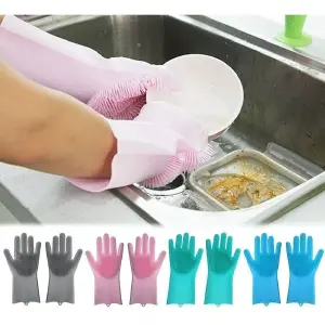 Guantes de Silicona Multiusos para Lavar Platos, Limpiar y Bañar Mascotas - Par Guantes Silicona Loza Mascotas Baño