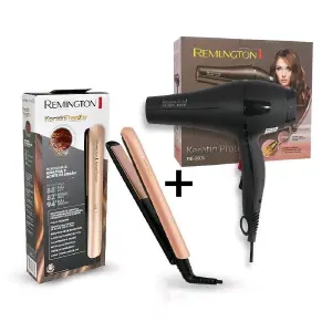 COMBO PLANCHA Y SECADOR REMINGTON KERATI: Cabello Perfecto en Minutos - COMBO PLANCHA Y SECADOR REMINGTON KERATI