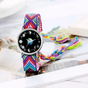 Reloj Luna Fase Lunar Plateado Tejido: Elegancia Celeste en tu Muñeca - Reloj Luna Fase Lunar Plateado Tejido