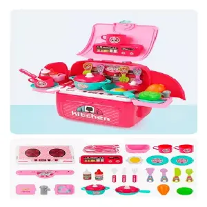 Set Cocina Infantil Portátil Para Niñas: ¡Prepara Deliciosas Comidas Imaginarias! - Set Cocina Infantil Portátil Para Niñas