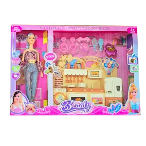 Muñeca Vestido Moda Cocina Completa Neve