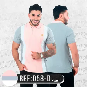 Polo Combinada 058D: Elegancia y Estilo para Hombres Modernos - 058D POLO COMBINADA ROSADO BLANCO JASPE