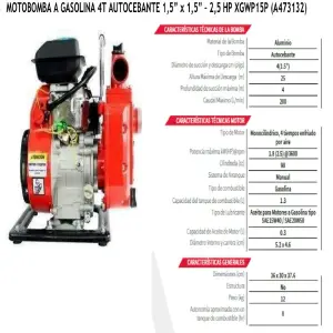 MOTOBOMBA A GASOLINA 4T: Potencia y Fiabilidad en una sola Máquina - MOTOBOMBA A GASOLINA 4T / 2,5HP /AUTOCEB
