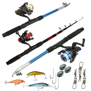 Combo Pesca 3X: Caña, Carrete y Señuelos - 3X Combo Caña De Pescar Anzuelo Girador