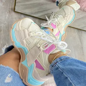 tqg beige azul: Sneakers con cuña para mujer - tqg beige azul