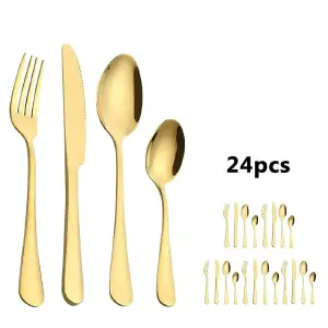Juego de Cubiertos Dorados de 24 Piezas con Estuche - Juego Cubiertos Dorados 24PCS Estuche