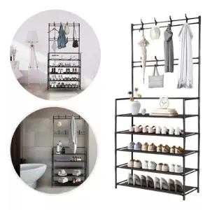 Perchero Multifuncional con Zapatero 5: ¡Organización y Estilo en un Solo Mueble! - Perchero Multifuncional Con Zapatero 5