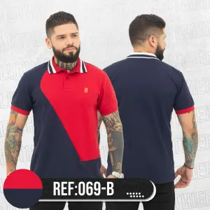 Polo Combinada: Elegancia y Comodidad en un Solo Diseño - 069B POLO COMBINADA AZUL OSC ROJO
