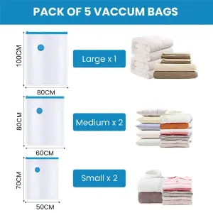 Set X5 Bolsas de Almacenamiento al Vacío con Bomba - Set X5 Bolsas Almacenamiento Vacío Bomba