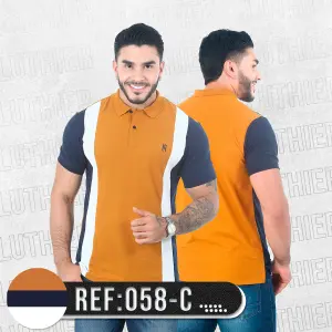 Camiseta Polo Combinada 058C Ocre Blanco: Estilo y Comodidad en un Solo Diseño - 058C POLO COMBINADA  OCRE BLANCO