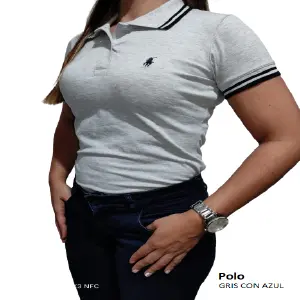 Ref1 Gris con Azul: La Camiseta Polo Ideal para Mujer - Ref1 Gris con Azul