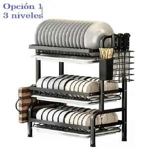 Escurrido de platos de 3 niveles: ¡Organiza tu cocina con estilo! - Escurrido de platos 3 niveles