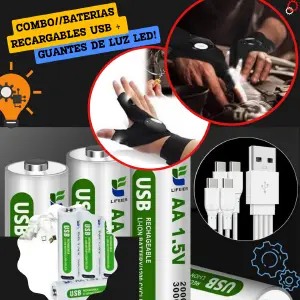 COMBO BATERÍAS USB + GUANTE LINTERN LED: Energía Sostenible en tus Manos - COMBO BATERIAS USB + GUANTE LINTERN LED