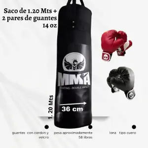 Saco de Boxeo de 1.20m con 2 Pares de Guantes - Saco de 1.20m + 2 pares de guantes box
