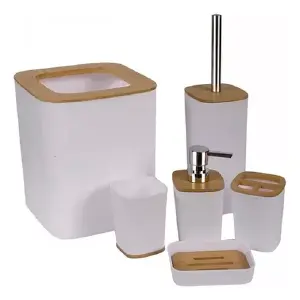 Juego de Baño de 6 Piezas: Elegancia y Práctica en tu Baño - Set Juego Baño 6 Piezas Plástico Bambú